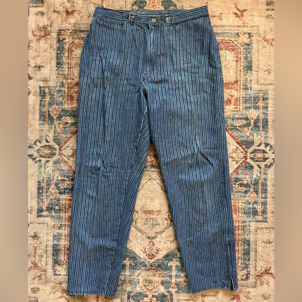 Vintage Striped Denim Jeans Cropped Straight Leg High Rise Mom Grunge 90s 80s - Picture 8 of 14